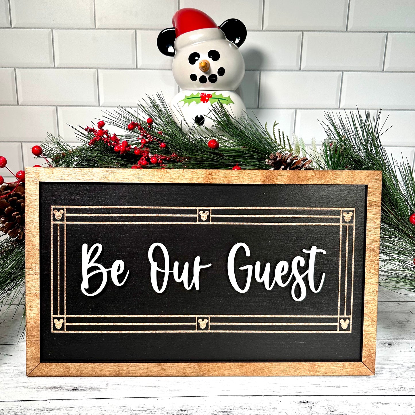 Be Our Guest Park-Inspired Framed Sign | Wooden Wall Art & Handmade Home Decor | 10.9in x 18.5in