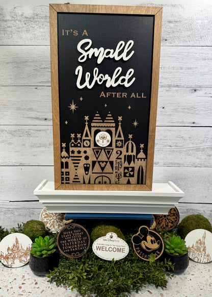 It’s A Small World Park-Inspired Framed Sign | Wooden Wall Art & Handmade Home Decor | 10.9in x 18.5in