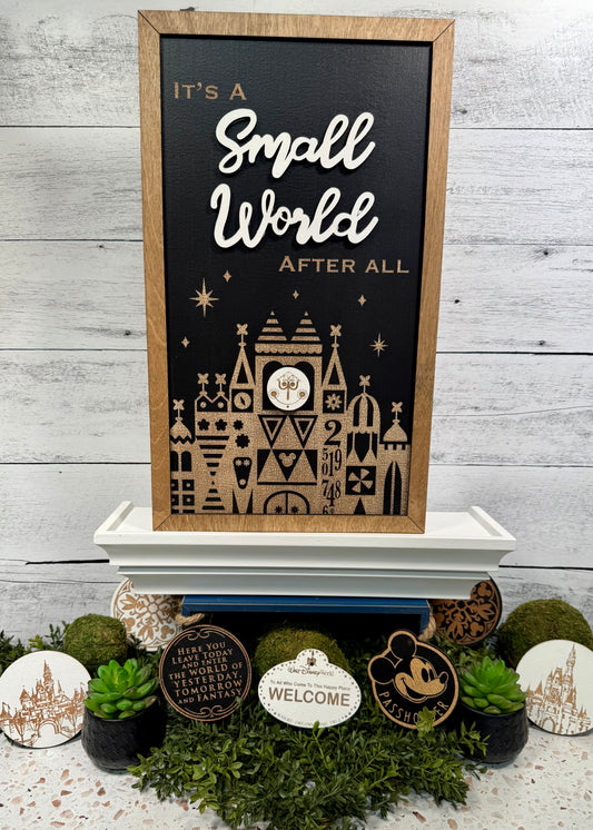 It’s A Small World Park-Inspired Framed Sign | Wooden Wall Art & Handmade Home Decor | 10.9in x 18.5in