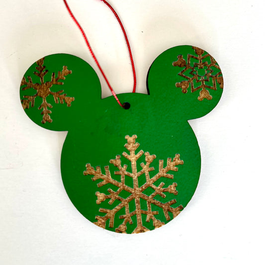 Green Snowflake Mouse Christmas Ornament