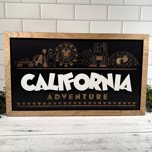 NEW Adventure Skyline Park-Inspired Framed Sign | Wooden Wall Art & Handmade Home Decor | 10.9in x 18.5in