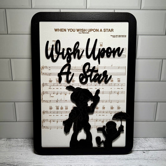 NEW When You Wish | Framed Playlist Sign | Park-Inspired Framed Sign | Wooden Wall Art & Handmade Home Decor | 10.9in x 18.5in