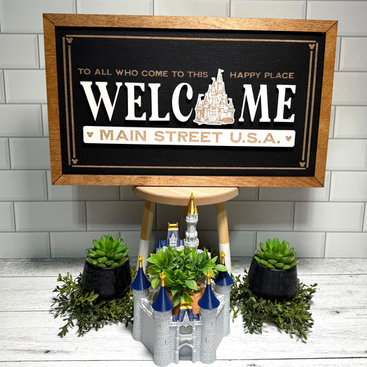 NEW Welcome Castle  Park-Inspired Framed Sign | Wooden Wall Art & Handmade Home Decor | 10.9in x 18.5in