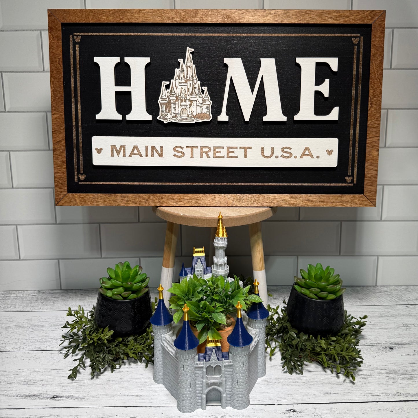 NEW HOME Main Street USA Park-Inspired Framed Sign | Wooden Wall Art & Handmade Home Decor | 10.9in x 18.5in