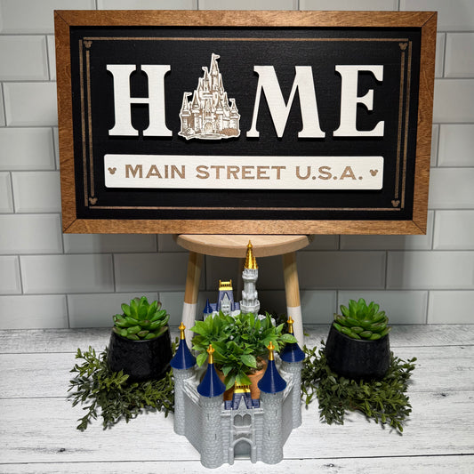 NEW HOME Main Street USA Park-Inspired Framed Sign | Wooden Wall Art & Handmade Home Decor | 10.9in x 18.5in