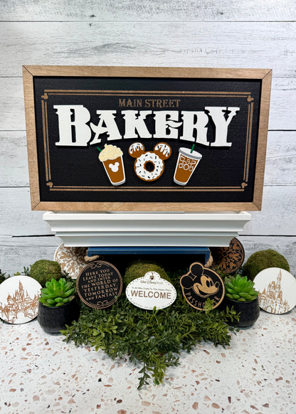 Main Street Bakery | ICED COFFEE | Park-Inspired Framed Sign | Wooden Wall Art & Handmade Home Decor | 10.9in x 18.5in