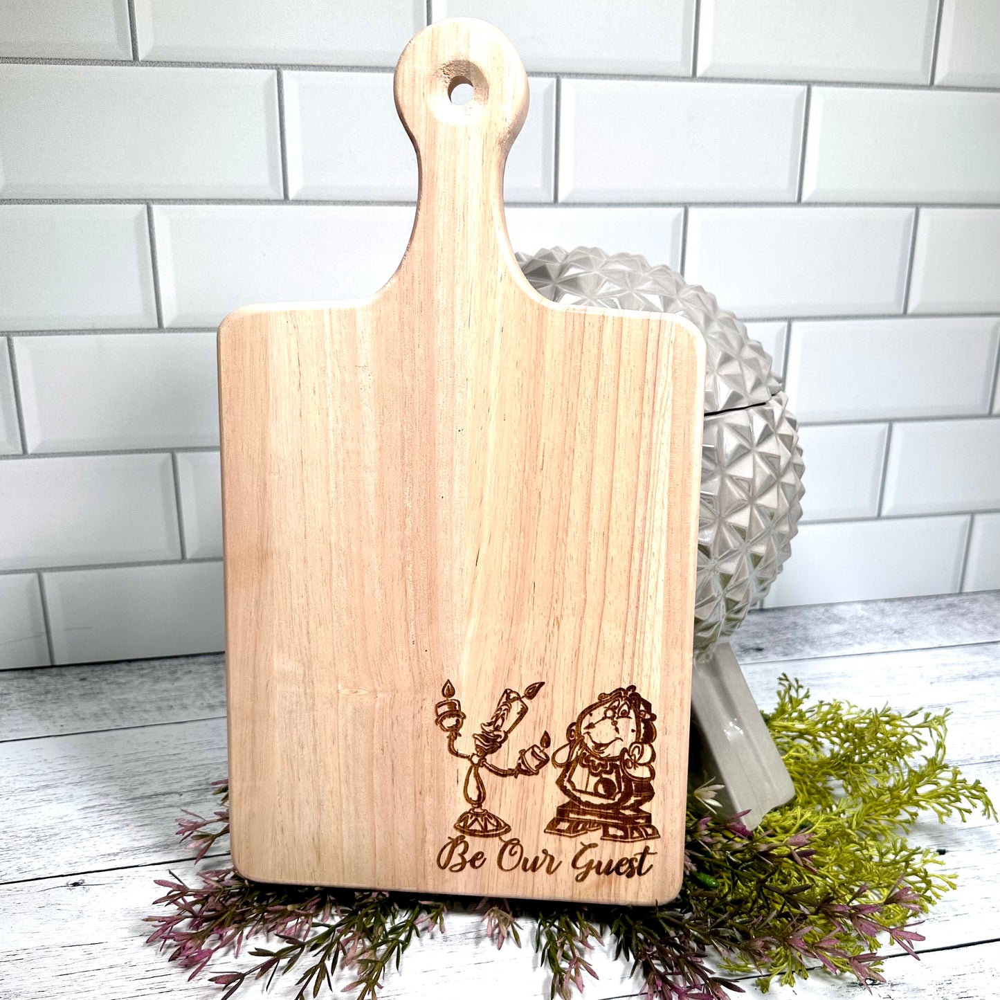 Be Our Guest Wooden Bread / Charcuterie Cutting Board with Handle