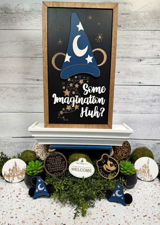 Some Imagination Huh? Park-Inspired Framed Sign | Wooden Wall Art & Handmade Home Decor | 10.9in x 18.5in