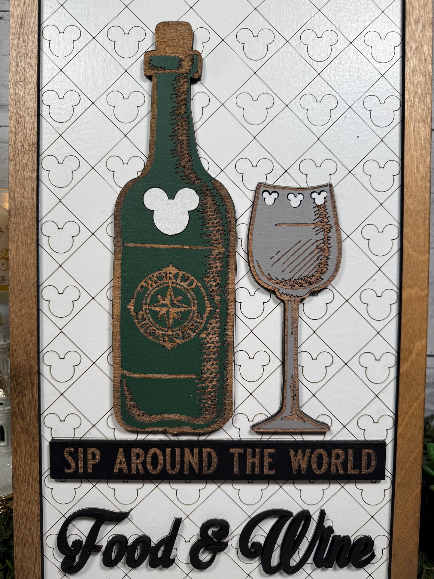 Sip Around The World Wine Park-Inspired Framed Sign | Wooden Wall Art & Handmade Home Decor | 10.9in x 18.5in