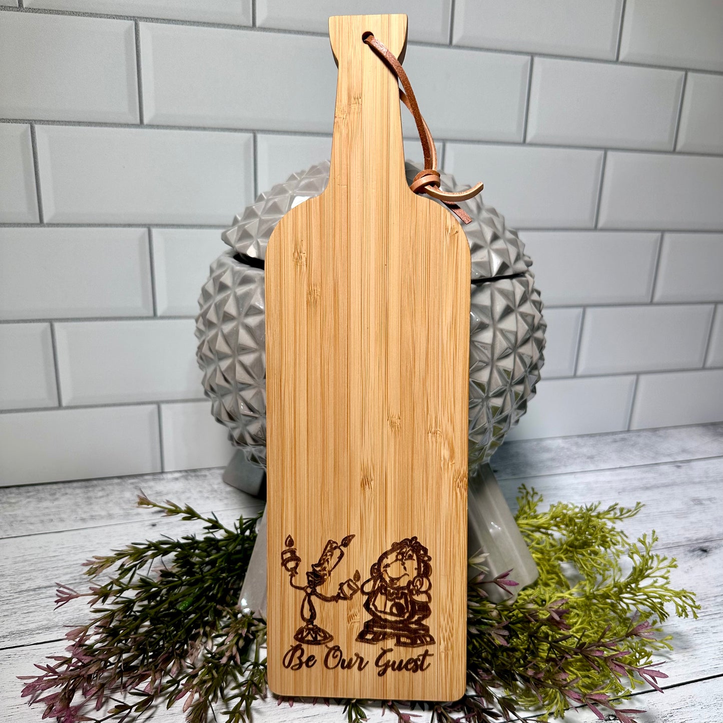 Be Our Guest Wooden Bread / Charcuterie Cutting Board with Handle