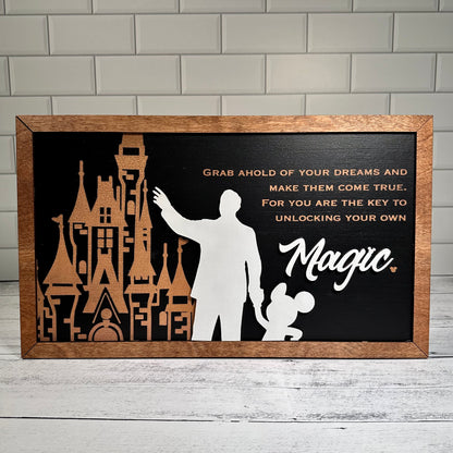 Unlocking Your Own Magic | Firework View | Park-Inspired Framed Sign | Wooden Wall Art & Handmade Home Decor | 10.9in x 18.5in